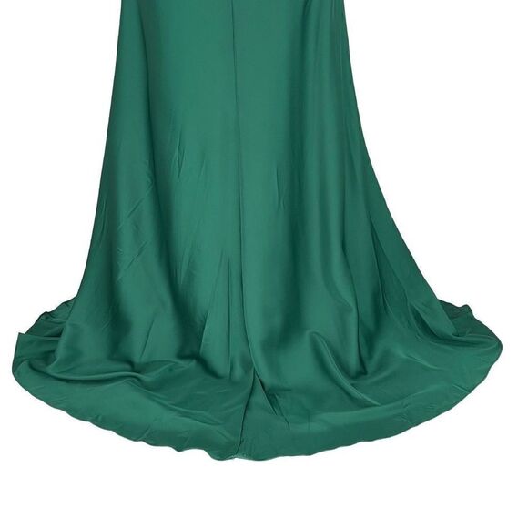 NWOT Ieena For MacDuggal One Shoulder Double Strap Satin Gown Emerald Green 4 - Picture 12 of 14